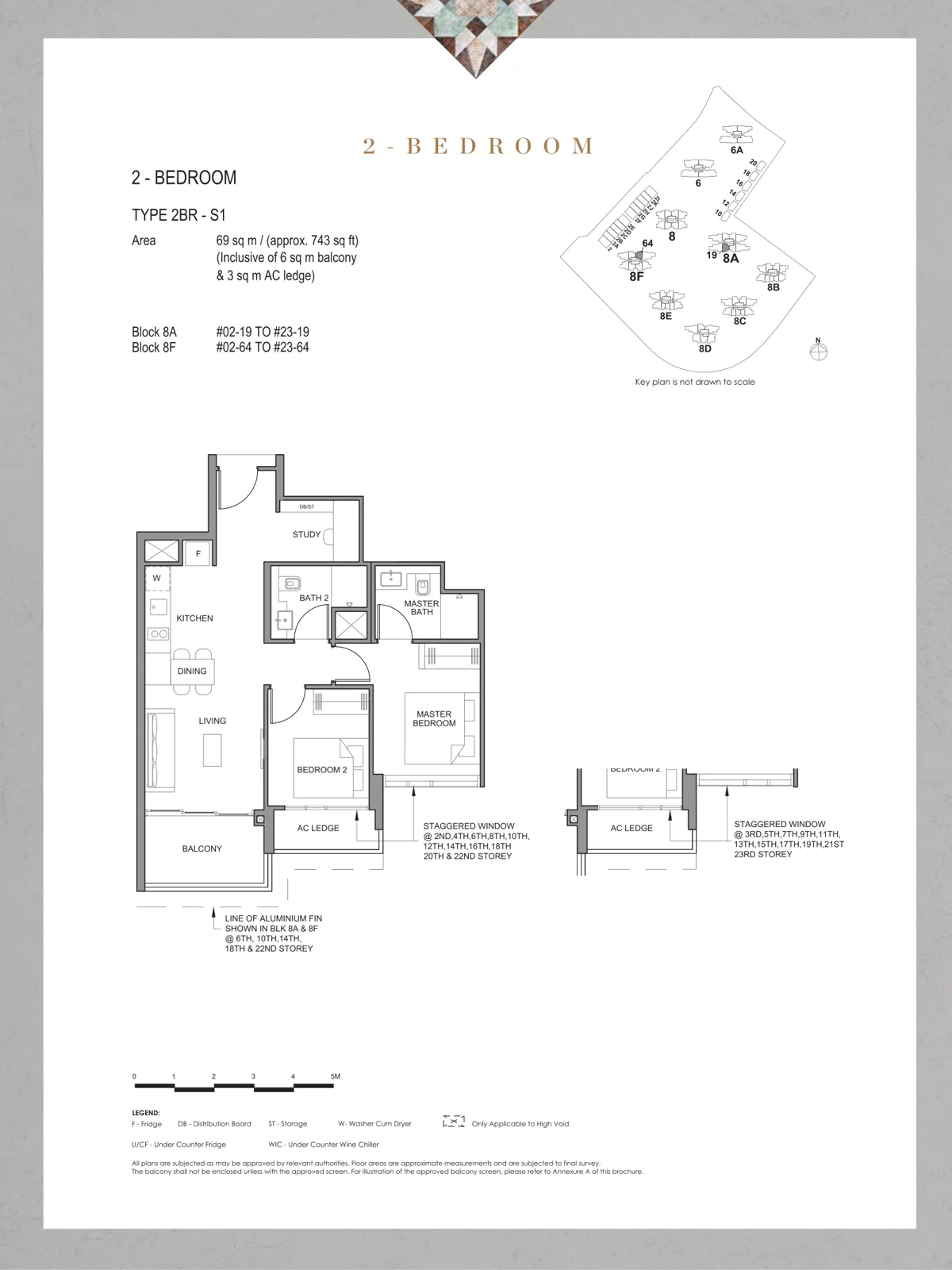 Parc Clematis floor plan, type 2BR-S1: 2-Bedroom, 743 sq ft