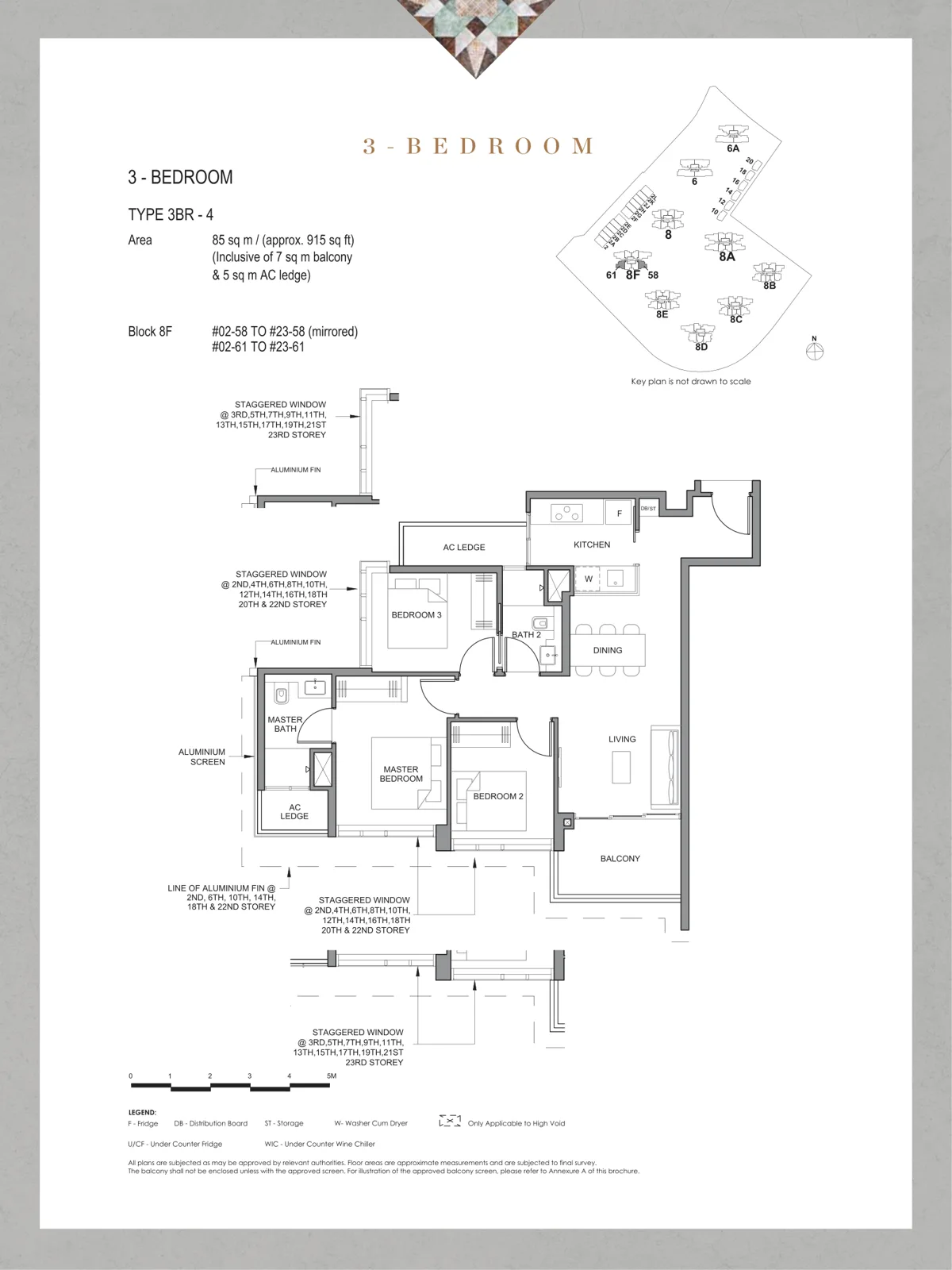 Parc Clematis floor plan, type 3BR4: 3-Bedroom, 915 sq ft