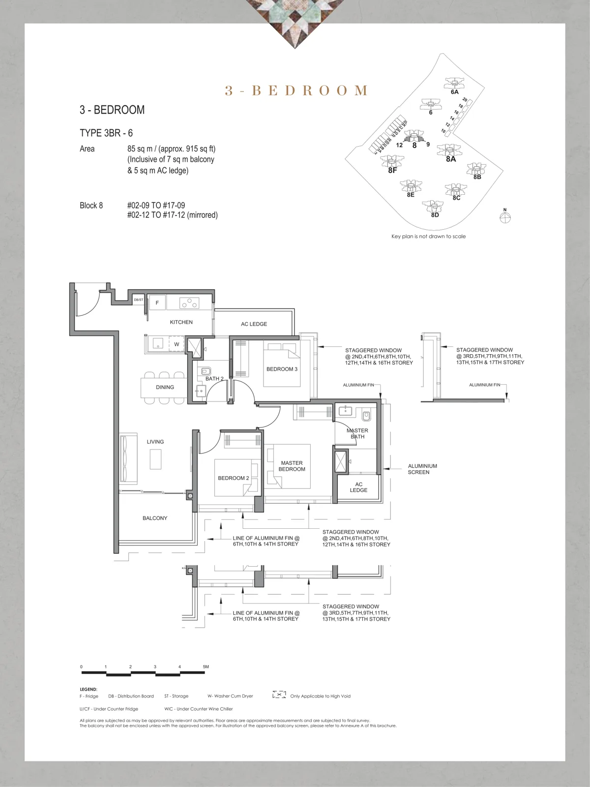 Parc Clematis floor plan, type 3BR-6: 3-Bedroom, 915 sq ft