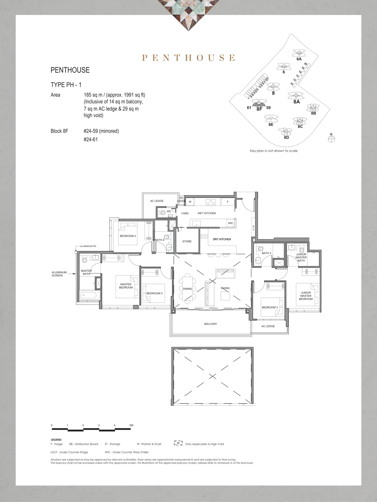 Parc Clematis floor plan, type PH1: Penthouse (5-bedroom), 1,991 sq ft