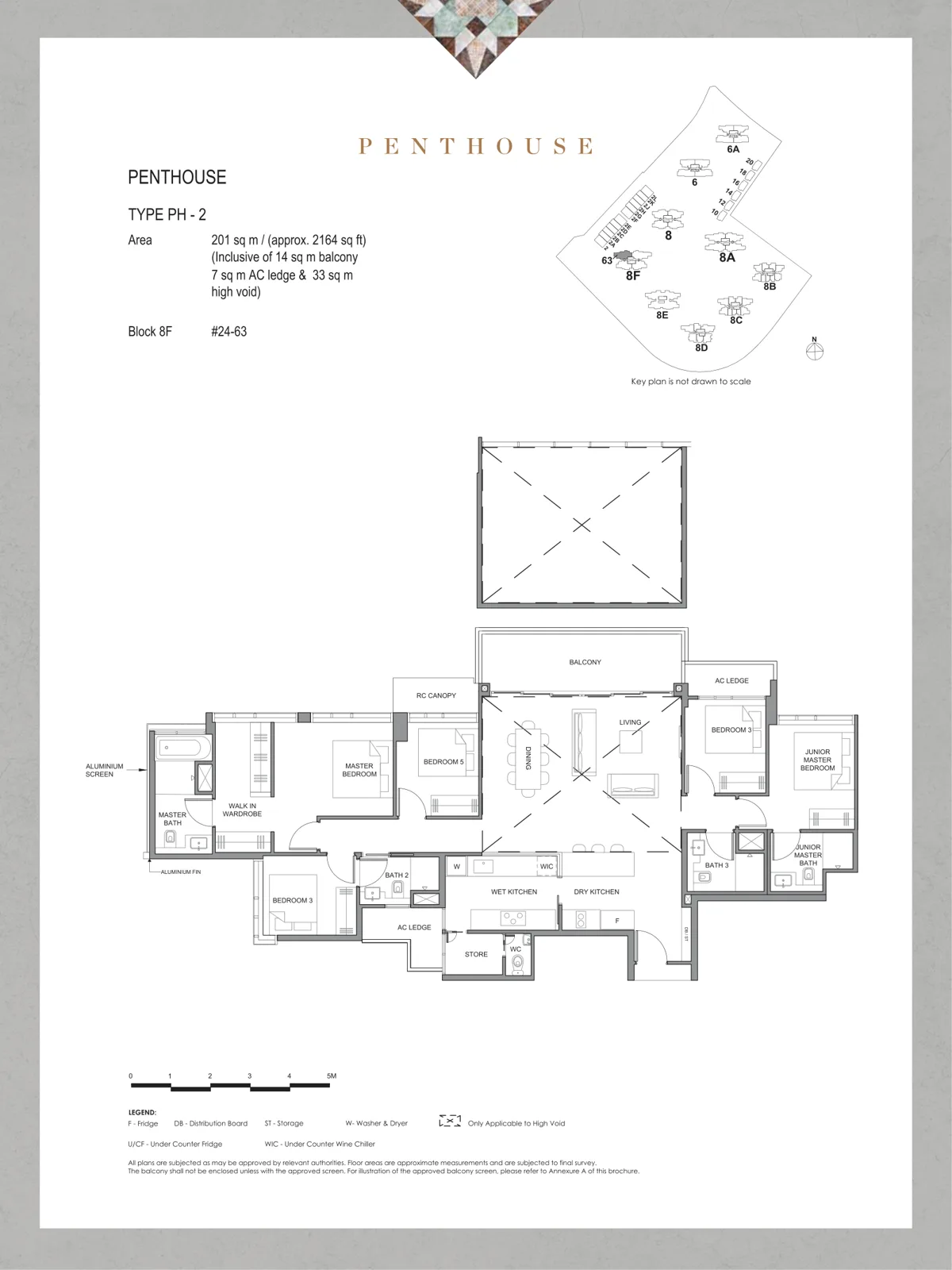 Parc Clematis floor plan, type PH2: Penthouse (5-bedroom), 2,164 sq ft