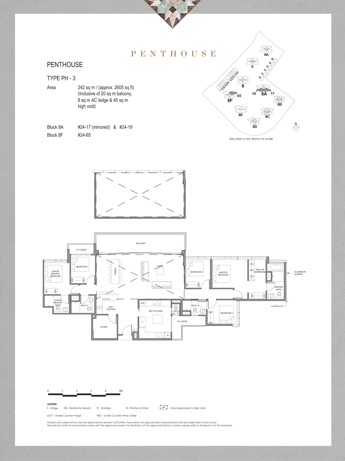 Parc Clematis floor plan, type PH3: Penthouse (5-bedroom), 2,605 sq ft
