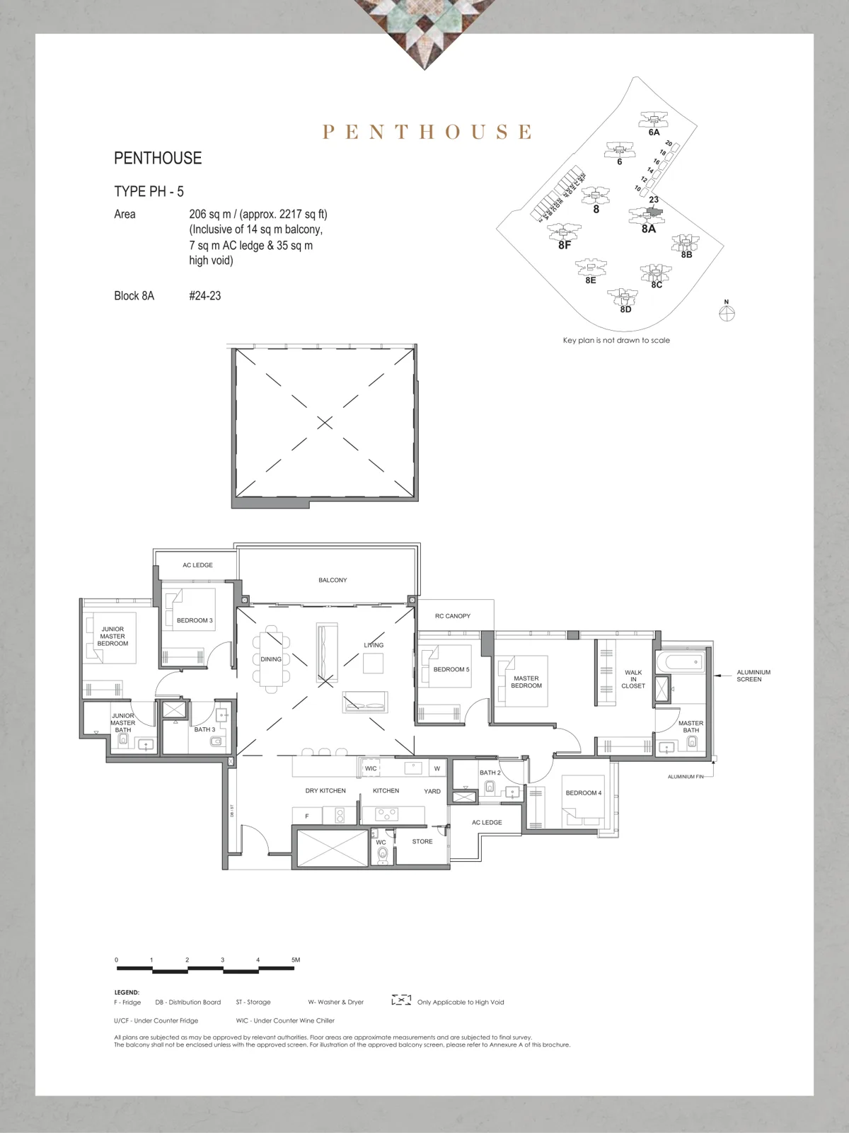 Parc Clematis floor plan, type PH5: Penthouse (5-bedroom), 2,217 sq ft