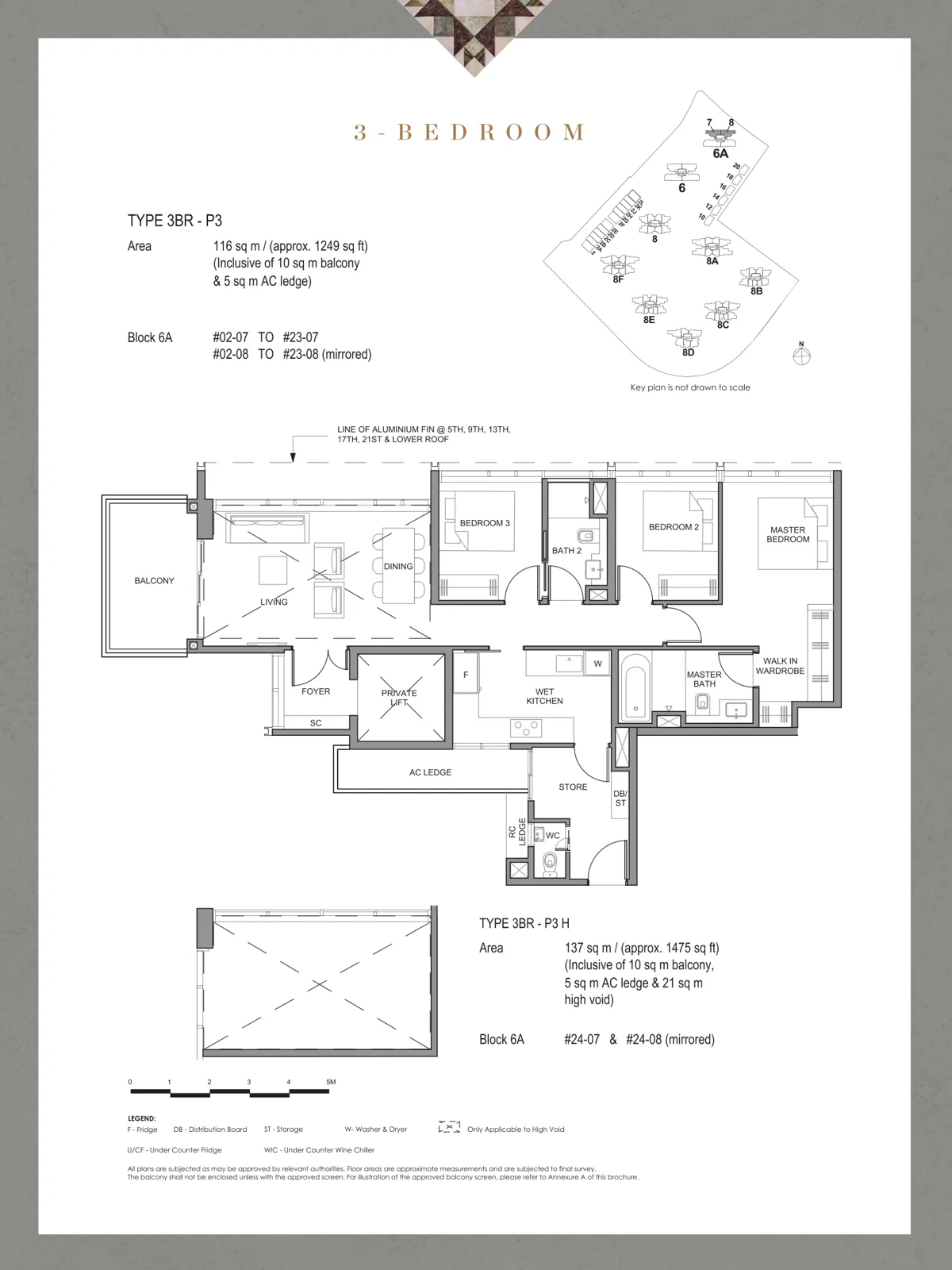 Parc Clematis floor plan, type 3BR P3: 3-Bedroom Premium, 1,249 sq ft