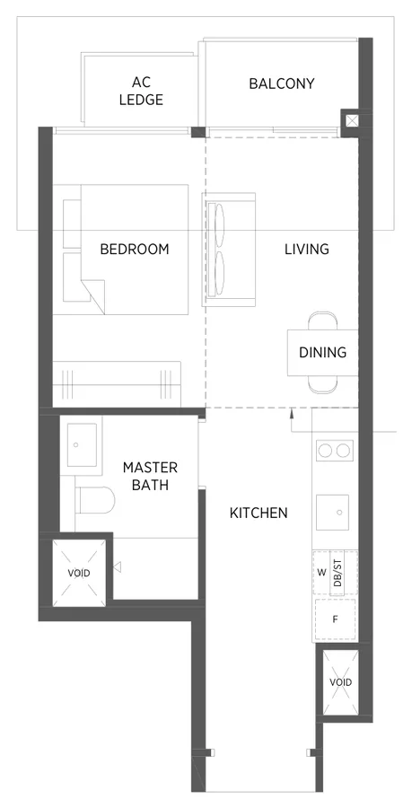 Parc Esta floor plan, type A1: 1-Bedroom, 420 sq ft