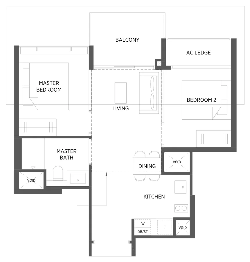 Parc Esta floor plan, type B1: 2-Bedroom, 581 sq ft