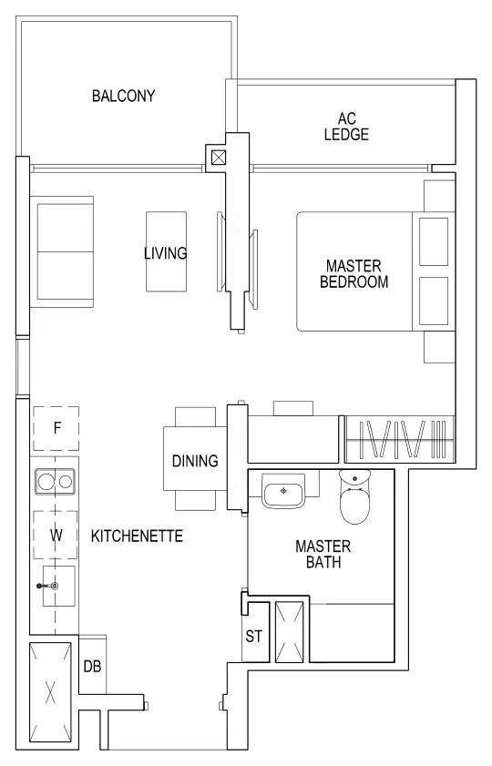 Parc Riviera floor plan, type A1: 1 Bedroom, 463 sq ft