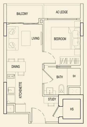 Parc Rosewood floor plan, type 71 A: 1 Bedroom, 431 sq ft