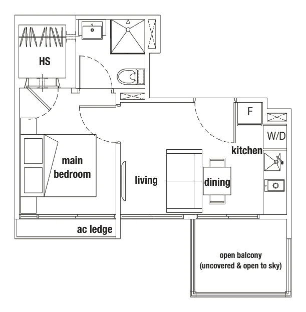 Parc Somme floor plan, type L: 2-Bedroom, 355 sq ft