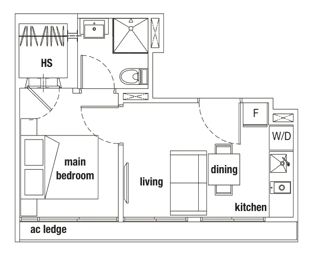 Parc Somme floor plan, type N: 1-Bedroom, 323 sq ft