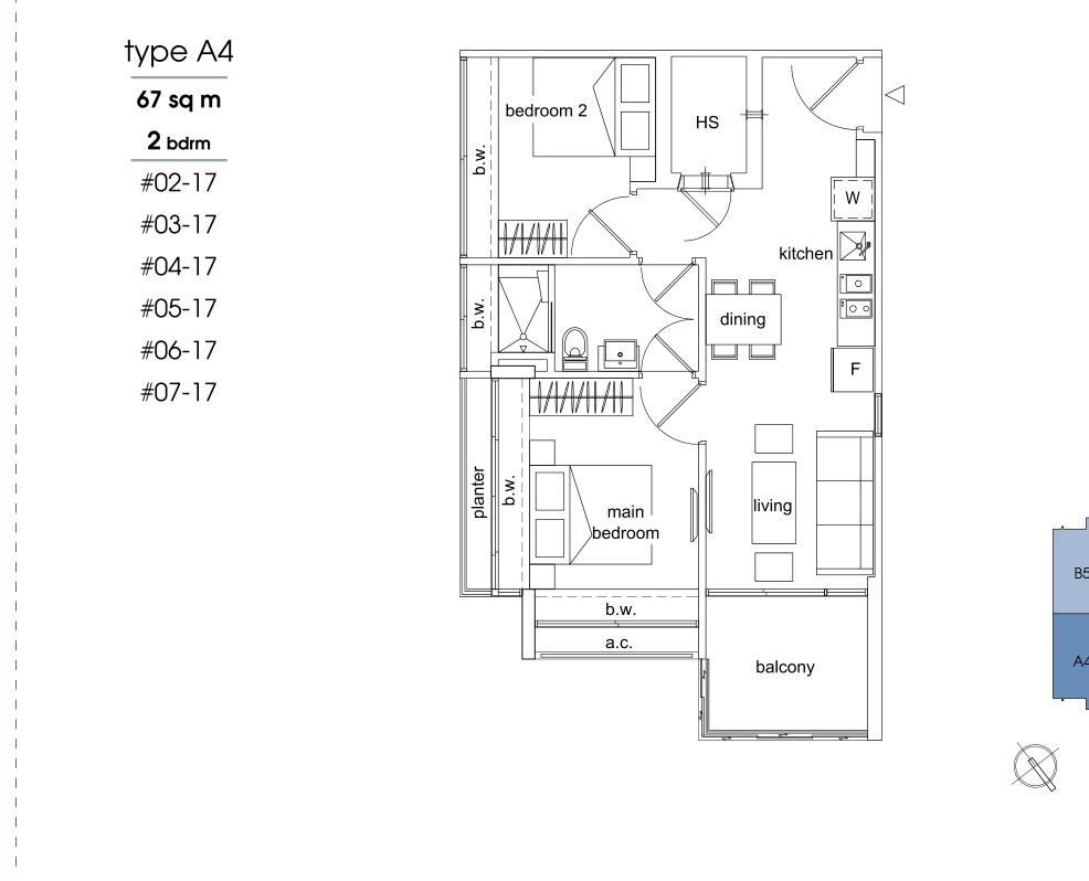 Parc Sophia floor plan, type A4: 2-Bedroom, 721 sq ft