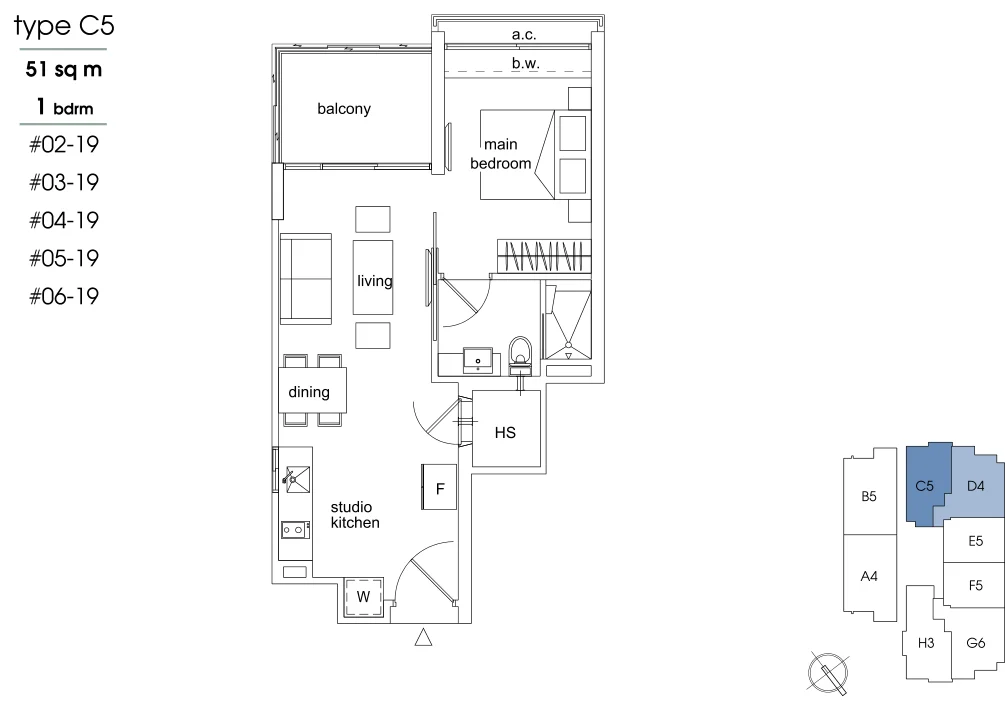 Parc Sophia floor plan, type C5: 1-Bedroom, 549 sq ft