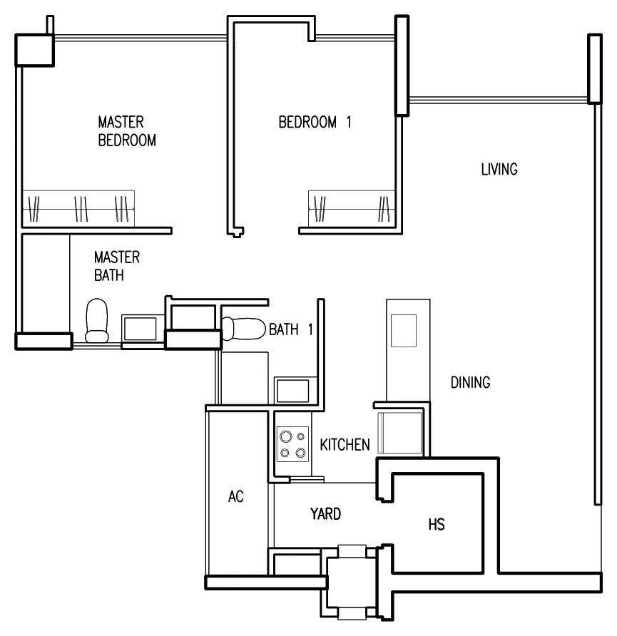 Parc Vera floor plan, type A3: 2-Bedroom, 710 sq ft