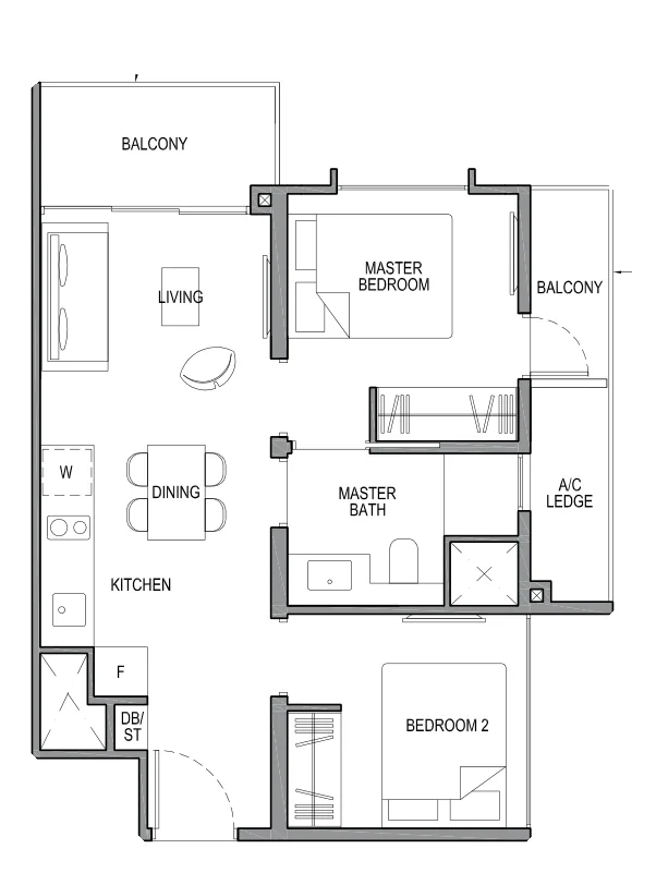 Park Colonial floor plan, type 2C4: 2-Bedroom Classic, 570 sq ft