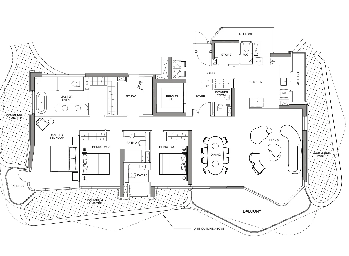 Park Nova floor plan, type 3S-1: 3-Bedroom + Study, 2,207 sq ft