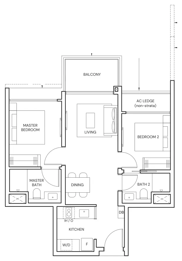 Parktown Residence floor plan, type BP3: 2-Bedroom Premium, 678 sq ft
