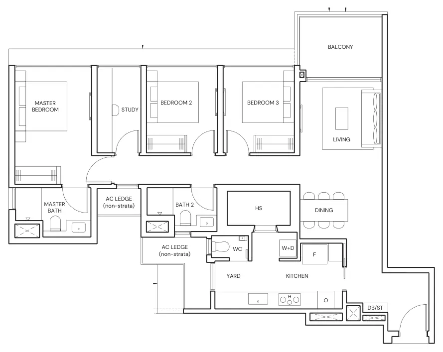 Parktown Residence floor plan, type CPS2: 3-Bedroom Premium + Study, 1,163 sq ft
