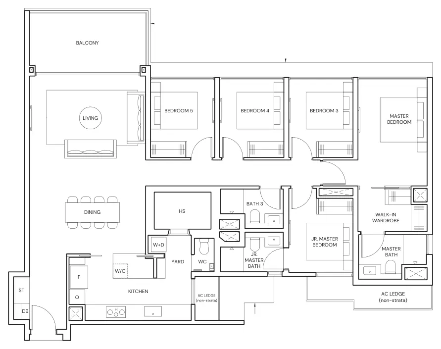 Parktown Residence floor plan, type E1: 5-Bedroom Premium, 1,679 sq ft