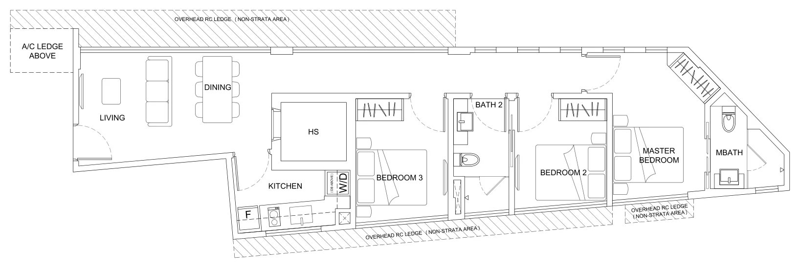 Parkwood Residences floor plan, type D1: 3-Bedroom, 861 sq ft