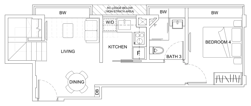 Parkwood Residences floor plan, type PHB: 4-Bedroom + Family (penthouse), 1,313 sq ft
