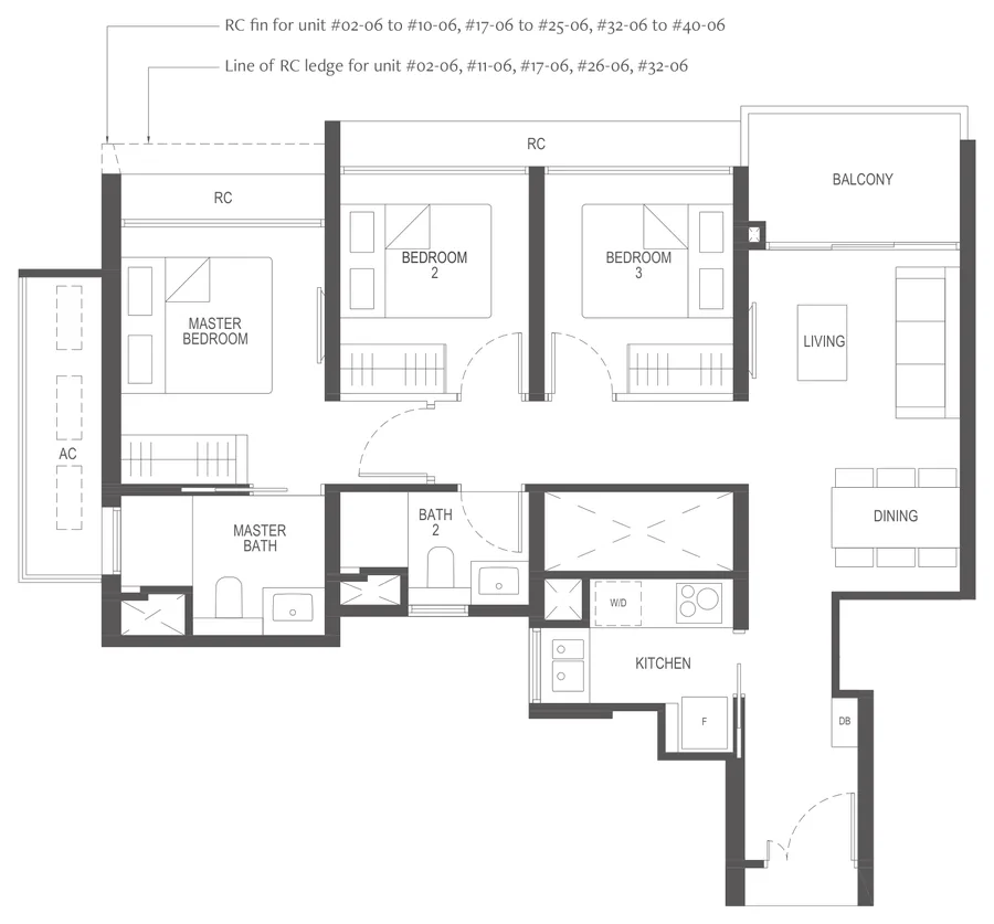 Penrith floor plan, type (3)a: 3-Bedroom, 786 sq ft