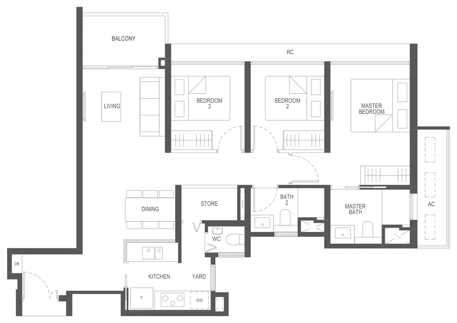 Penrith floor plan, type (3)c: 3-Bedroom Premium, 936 sq ft