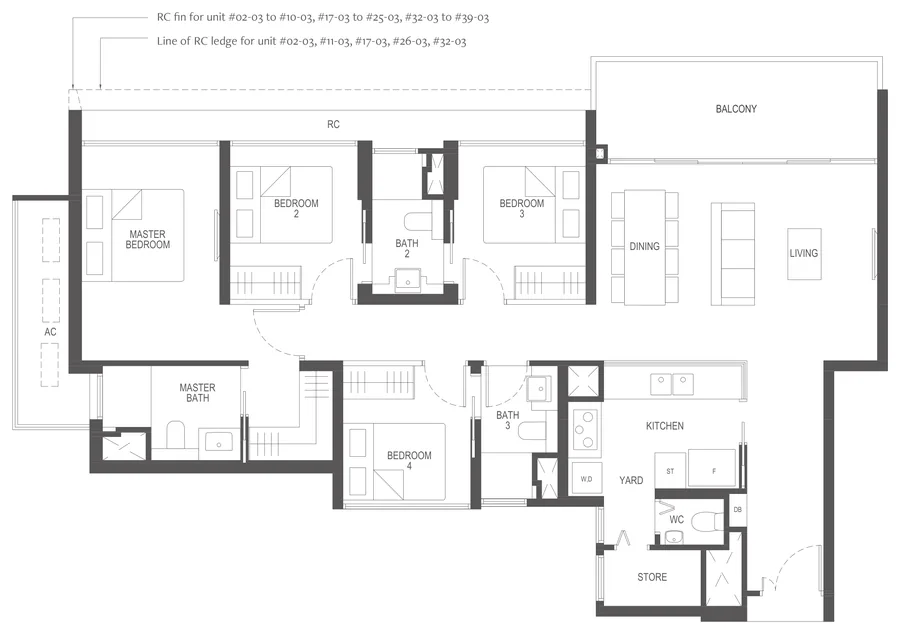 Penrith floor plan, type (4)b: 4-Bedroom Premium, 1,281 sq ft