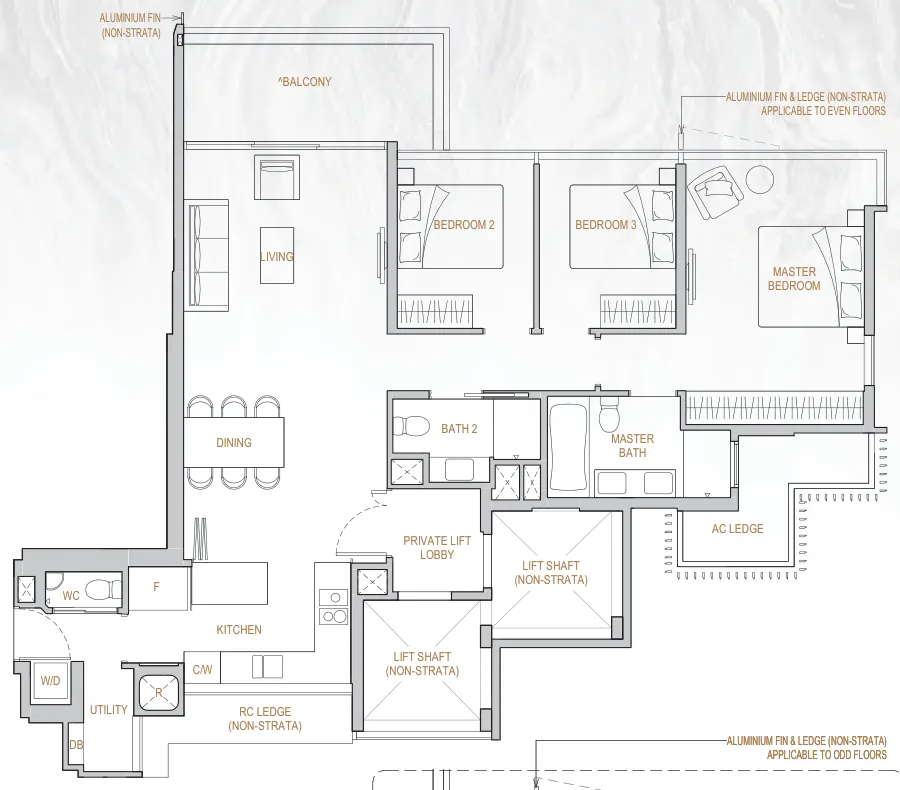 Perfect Ten floor plan, type B1: 3-Bedroom, 1,227 sq ft