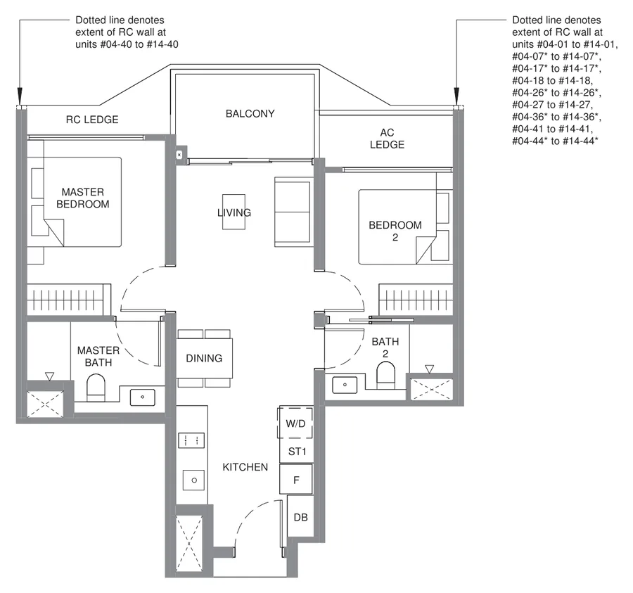 Pinery Residences floor plan, type B1: 2-Bedroom, 624 sq ft