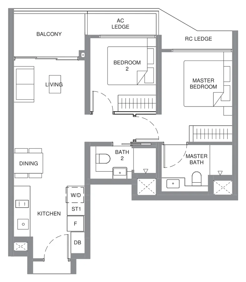 Pinery Residences floor plan, type B3: 2-Bedroom, 667 sq ft