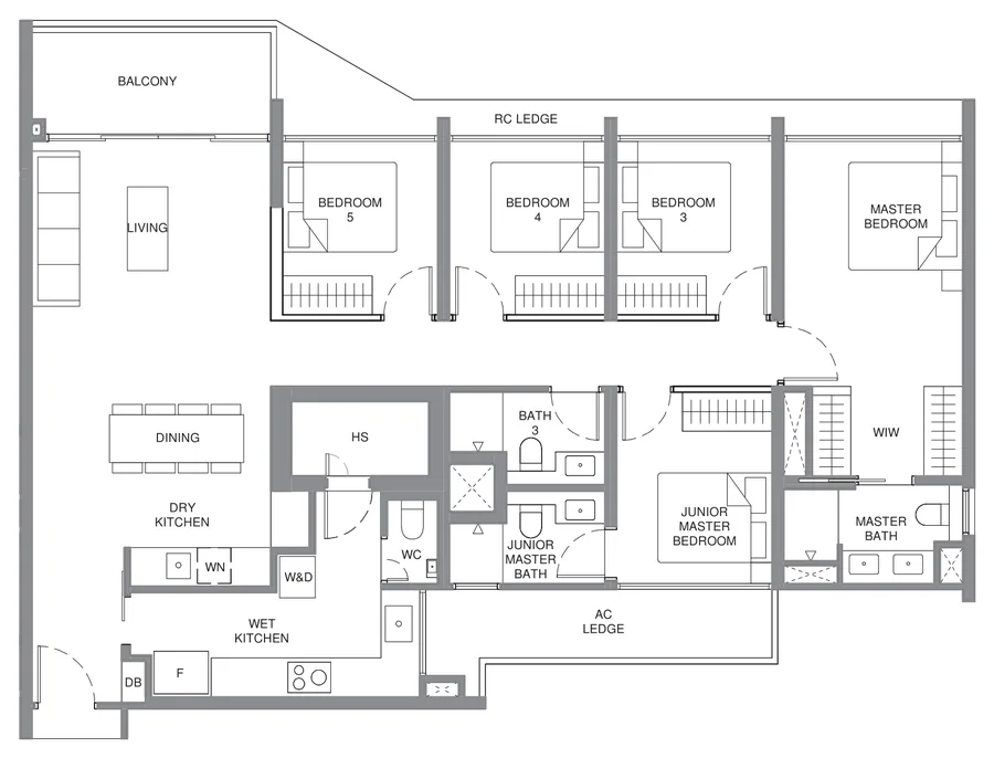 Pinery Residences floor plan, type E1: 5-Bedroom Luxury, 1,475 sq ft