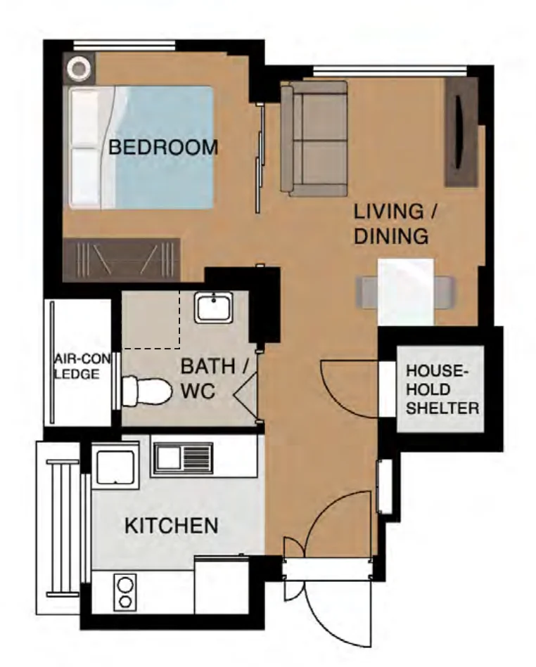 Plantation Grange floor plan, type F1: 2-room Flexi (Type 1), 40 sqm, 431 sq ft