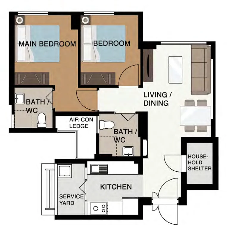 Plantation Grange floor plan, type 3R: 3-room, 69 sqm, 743 sq ft