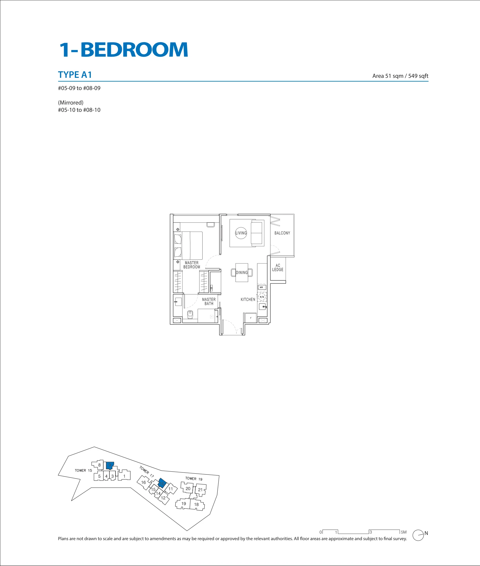 Pollen & Bleu floor plan, type A1: 1-Bedroom, 549 sq ft