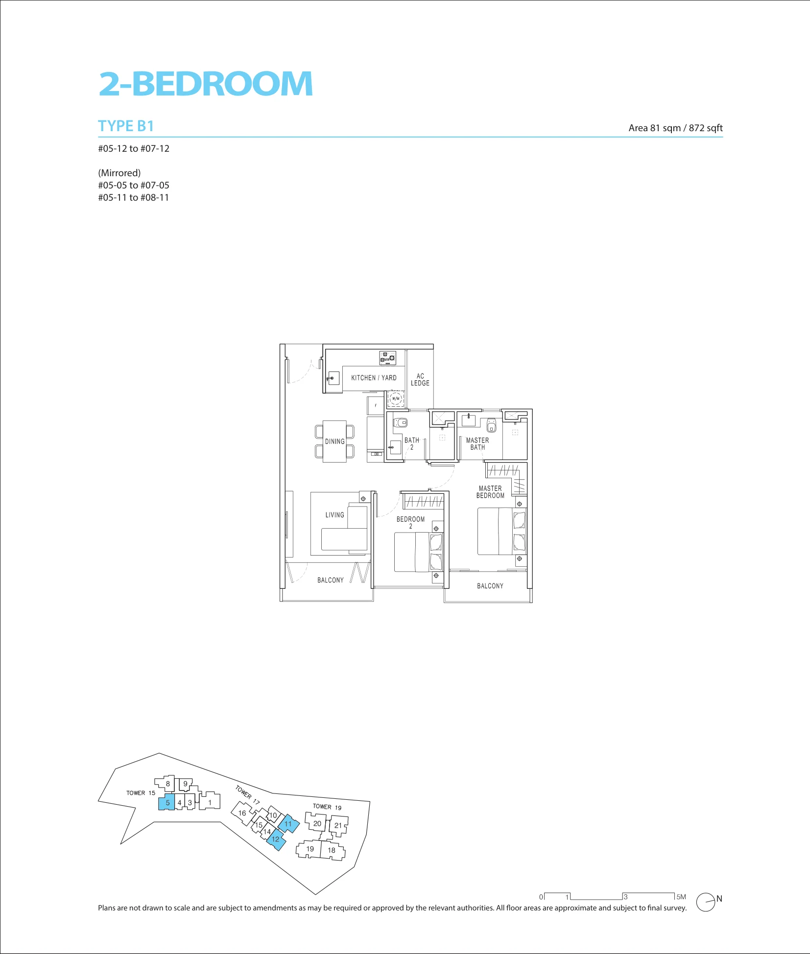 Pollen & Bleu floor plan, type B1: 2-Bedroom, 872 sq ft