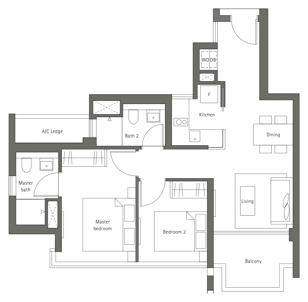 Principal Garden floor plan, type B3: 2-Bedroom, 786 sq ft