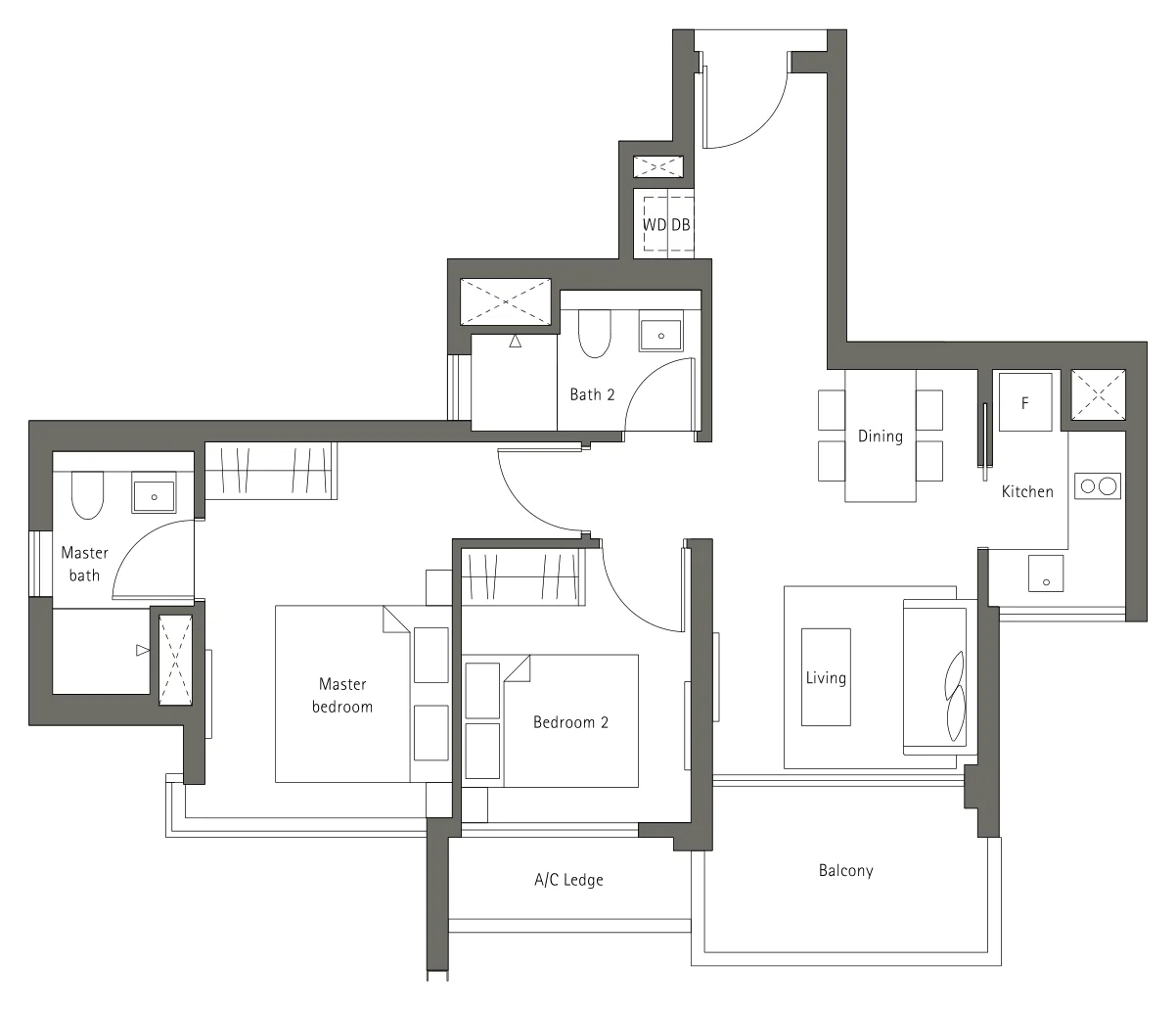 Principal Garden floor plan, type B5: 2-Bedroom, 786 sq ft