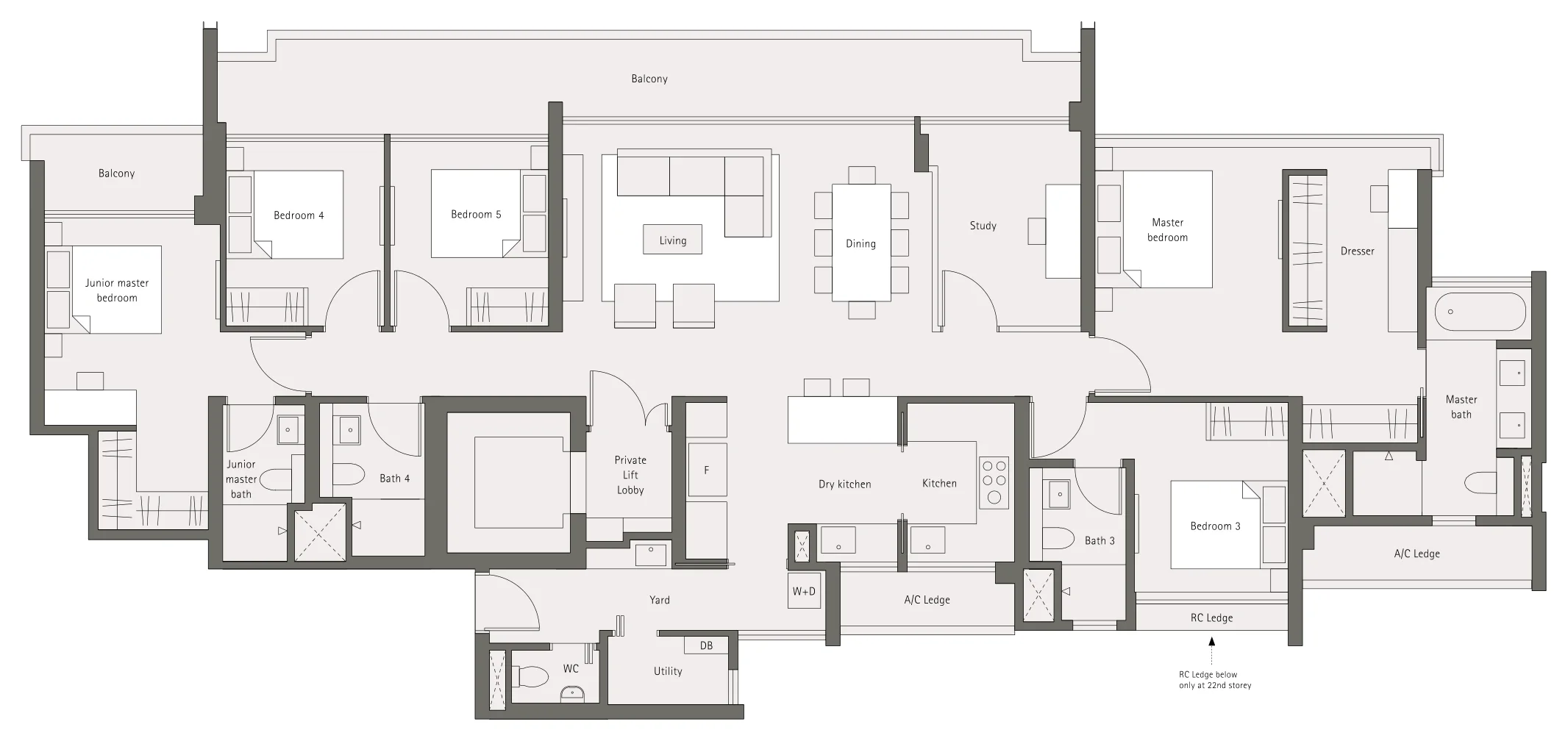 Principal Garden floor plan, type PC1: 5-Bedroom + Study + Private Lift Lobby (Principal Collection), 2,347 sq ft