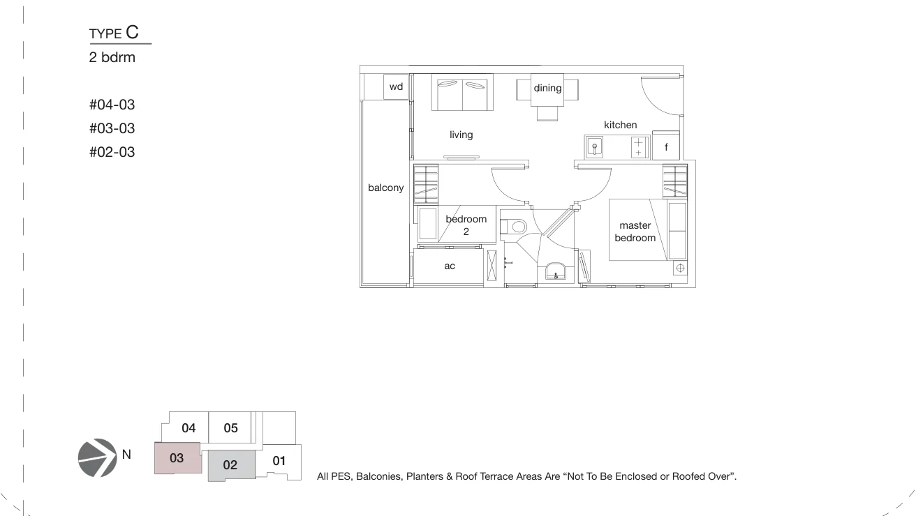 Qube Suites floor plan, type C: 2-Bedroom, 420 sq ft