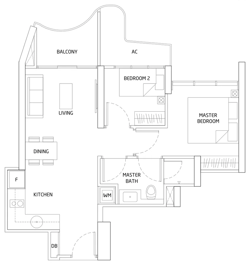 Queens Peak floor plan, type B1: 2 Bedroom, 624 sq ft