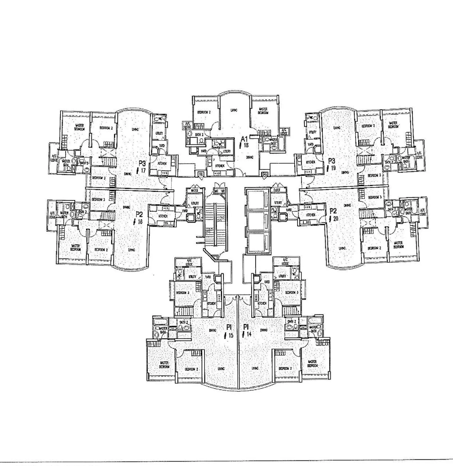 Queens floor plan, type P3: Penthouse (4-Bedroom, roof terrace), 2,282 sq ft