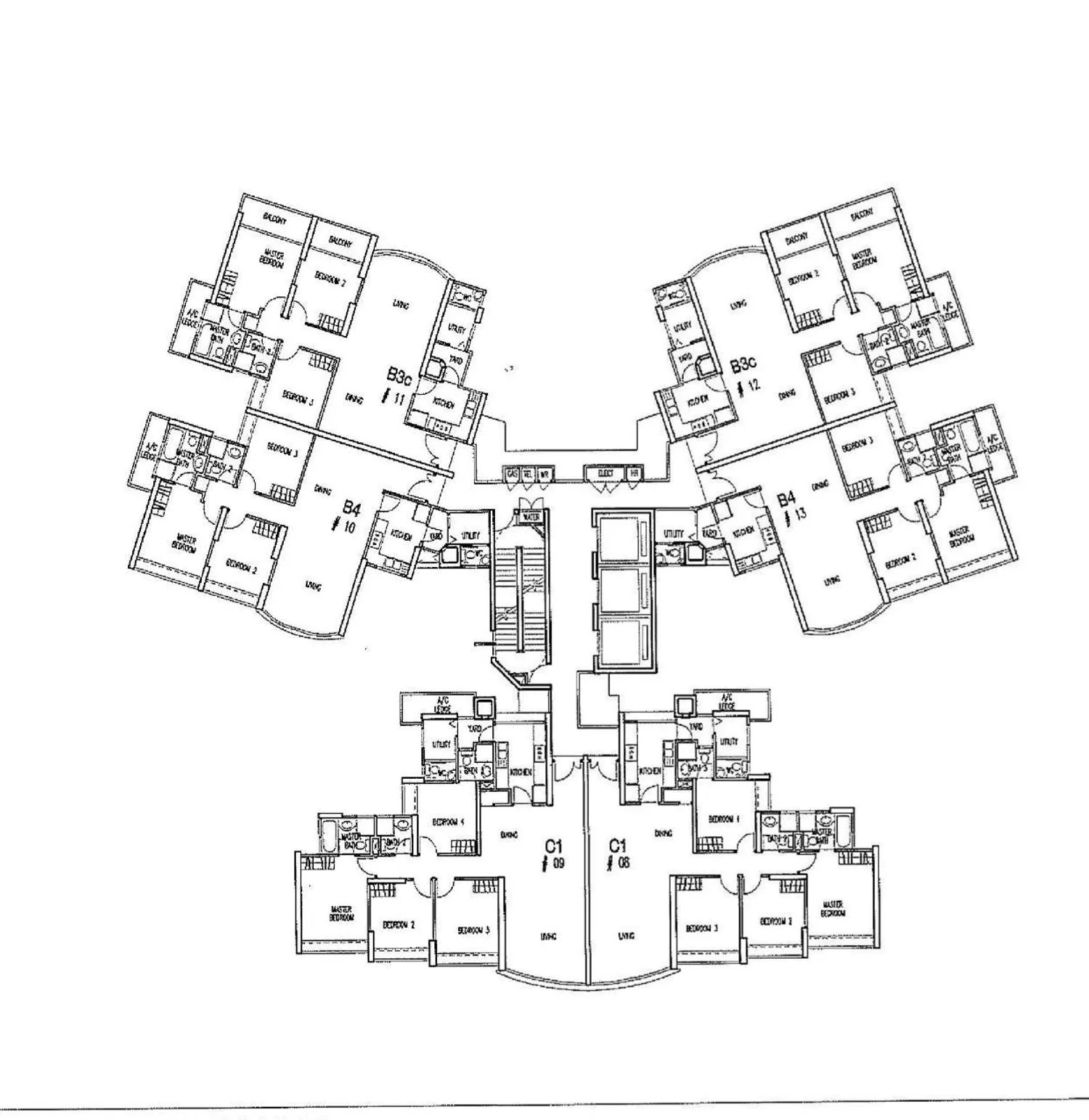 Queens floor plan, type B3c: 3-Bedroom + Utility, 1,249 sq ft