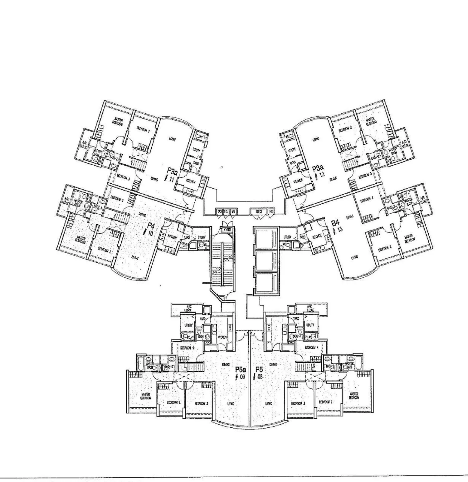 Queens floor plan, type P4: Penthouse (4-Bedroom, roof terrace), 2,206 sq ft