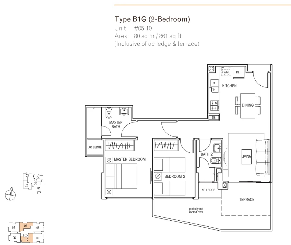 Questa @ Dunman floor plan, type B1G: 2-Bedroom, 861 sq ft