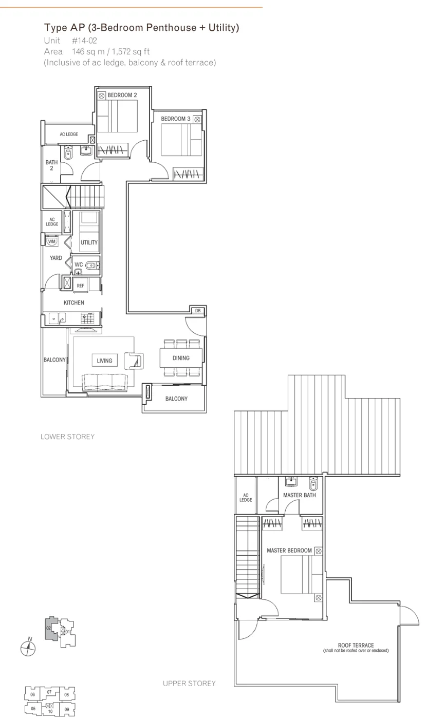Questa @ Dunman floor plan, type AP: 3-Bedroom Penthouse, 1,572 sq ft