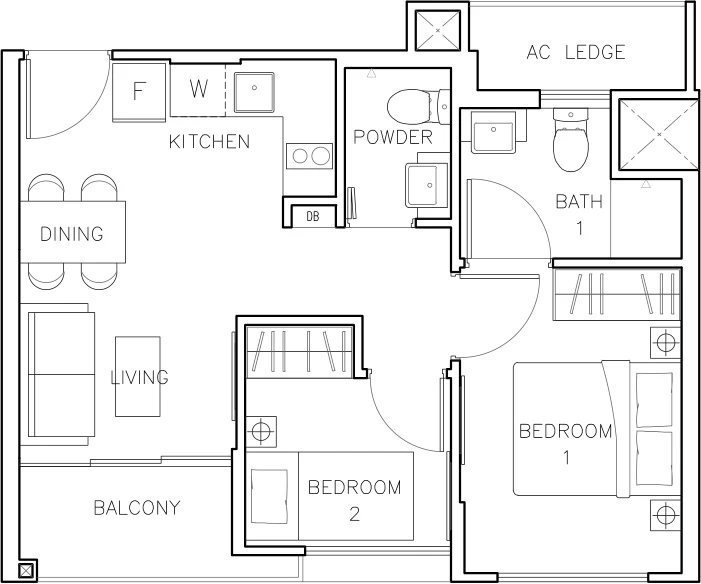 Rezi 24 floor plan, type C4: 2-Bedroom, 495 sq ft