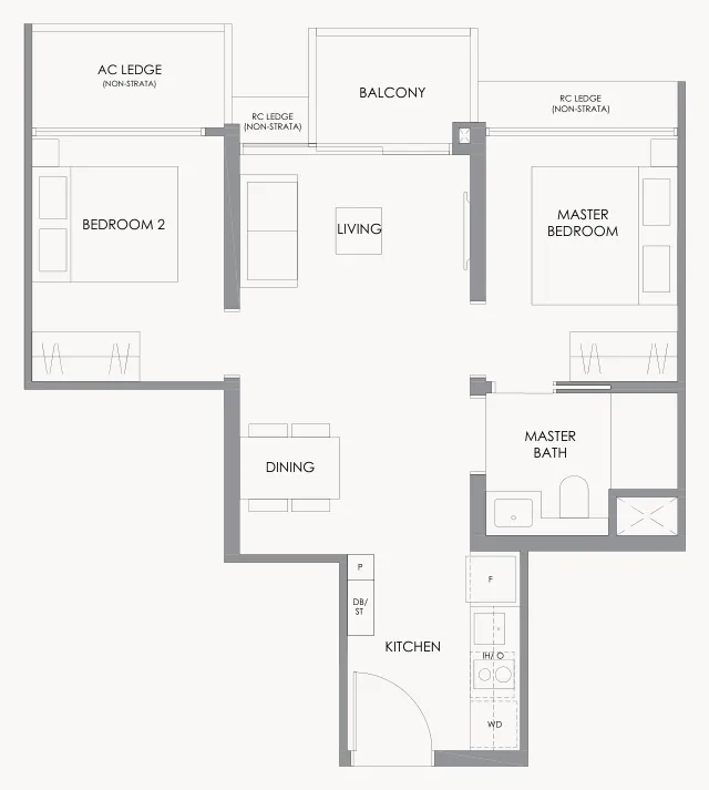 River Modern floor plan, type B1: 2-Bedroom, 538 sq ft