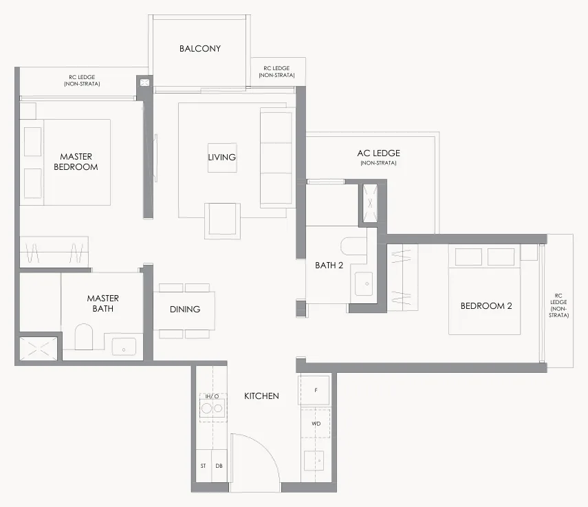 River Modern floor plan, type B2: 2-Bedroom, 646 sq ft