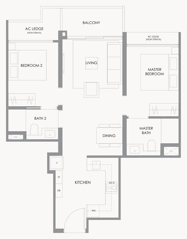 River Modern floor plan, type B4: 2-Bedroom, 689 sq ft