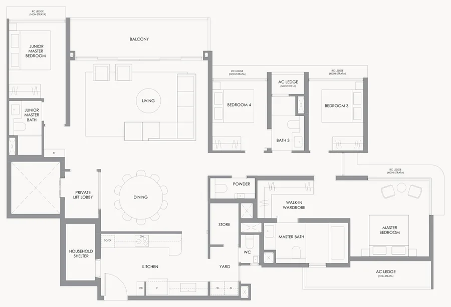 River Modern floor plan, type D2: 4-Bedroom, 1,830 sq ft